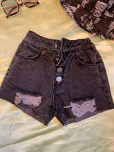 Load image into Gallery viewer, Denim Distressed Black Mini Shorts