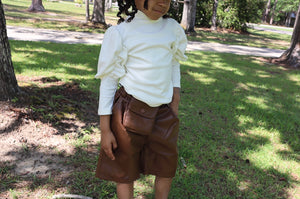 Faux Leather Chocolate Knee-Length Shorts