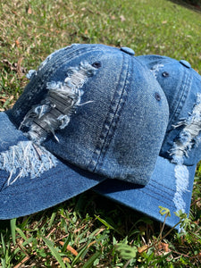 Denim Distressed Big Girl Cap