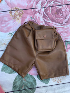 Faux Leather Chocolate Knee-Length Shorts