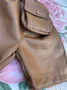 Faux Leather Chocolate Knee-Length Shorts