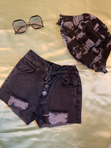 Denim Distressed Black Mini Shorts